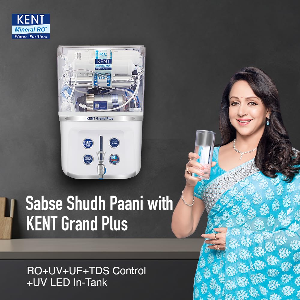 Kent Grand Plus RO + UV + UF + TDS Water Purifier (White, 9L) | 4 Years Free service